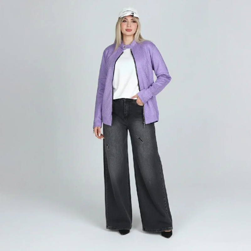 کاپشن زنانه کوتاه مدل پوست ماری رنگ یاسی | کد KA01 - Image 2