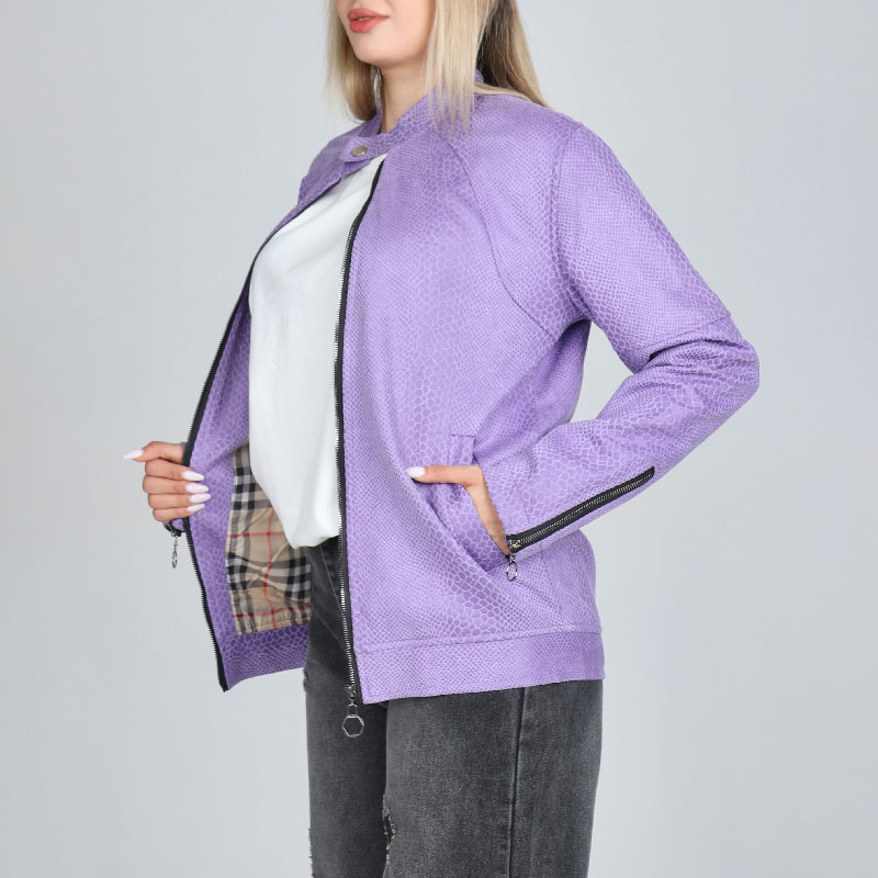 کاپشن زنانه کوتاه مدل پوست ماری رنگ یاسی | کد KA01 - Image 5