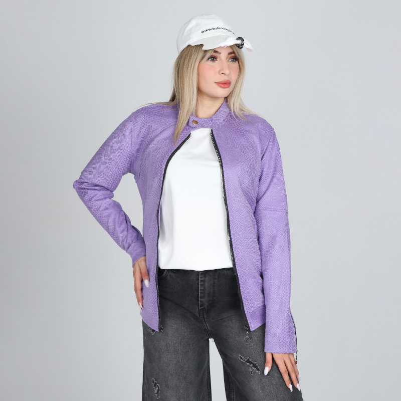 کاپشن زنانه کوتاه مدل پوست ماری رنگ یاسی | کد KA01