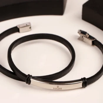 دستبند چرمی با پلاک استیل