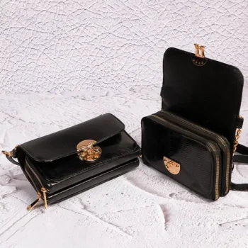 مدل کیف زنانه رودوشی ورنی با بند بلند و محفظه زیپی دوگانه