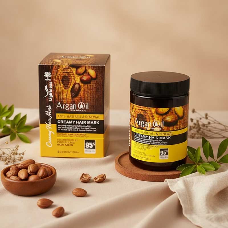 ماسک مو آرگان مدل Creamy Hair Mask برند Lightness حجم 1000 میل ساخت اسلوواکی، تغذیهکننده و ضد ریزش مو