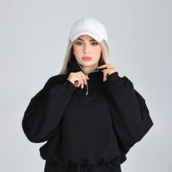 ست مشکی زنانه مدل دورس نیمزیپ با شلوار بگ | کد DO44