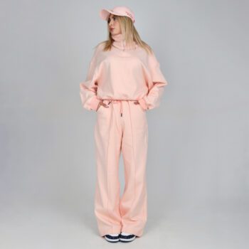 ست صورتی دورس نیمزیپ با شلوار بگ زنانه | کد DO42