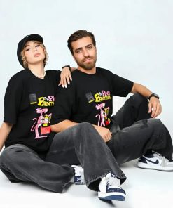 تیشرت باکسی پلنگ صورتی رنگ مشکی | کد T205