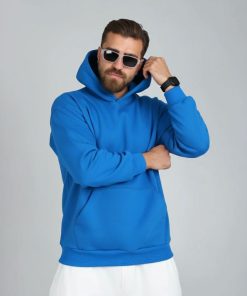 هودی کلاهدار ساده دورس سه نخ داخل کرکی رنگ آبی |کد DO35 - Image 5