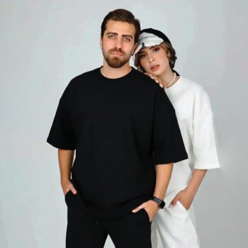 تیشرت ساده باکسی دورس سه نخ مشکی سفید | کد T208