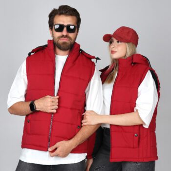 پافر مردانه و زنانه ساده مموری دکمه دار رنگ زرشکی |کد PA13