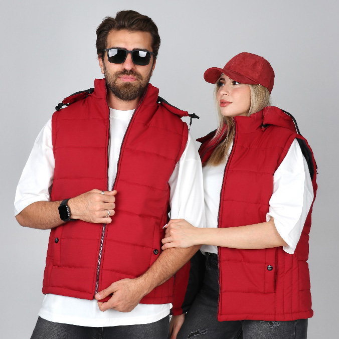 پافر مردانه و زنانه ساده مموری دکمه دار رنگ زرشکی |کد PA13