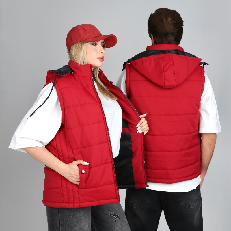 پافر مردانه و زنانه ساده مموری دکمه دار رنگ زرشکی |کد PA13 - Image 2