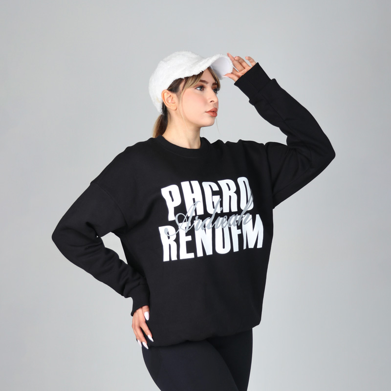 دورس یقه گرد چاپی لش و باکسی رنگ مشکی | کد DO27 - Image 2