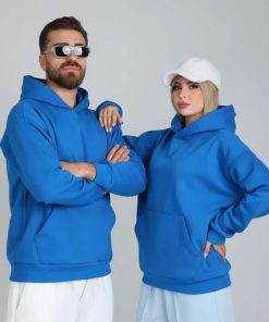 هودی کلاهدار ساده دورس سه نخ داخل کرکی رنگ آبی |کد DO35 - Image 7