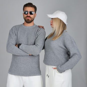 بافت یقهگرد طوسی فریسایز | مدل لش درشت بافت – کد BA12