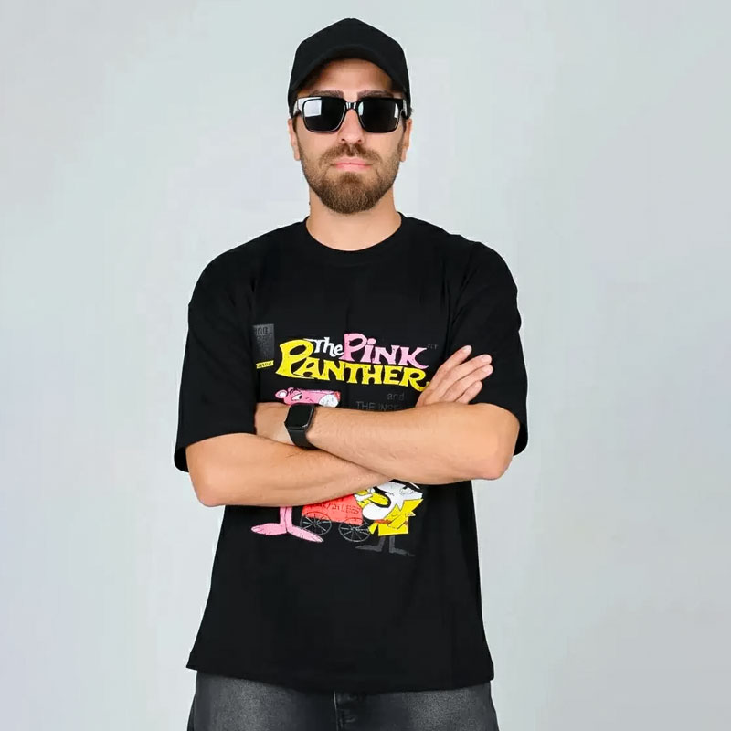 تیشرت باکسی پلنگ صورتی رنگ مشکی | کد T205 - Image 3