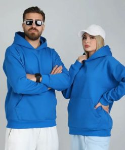 هودی کلاهدار ساده دورس سه نخ داخل کرکی رنگ آبی |کد DO35 - Image 4