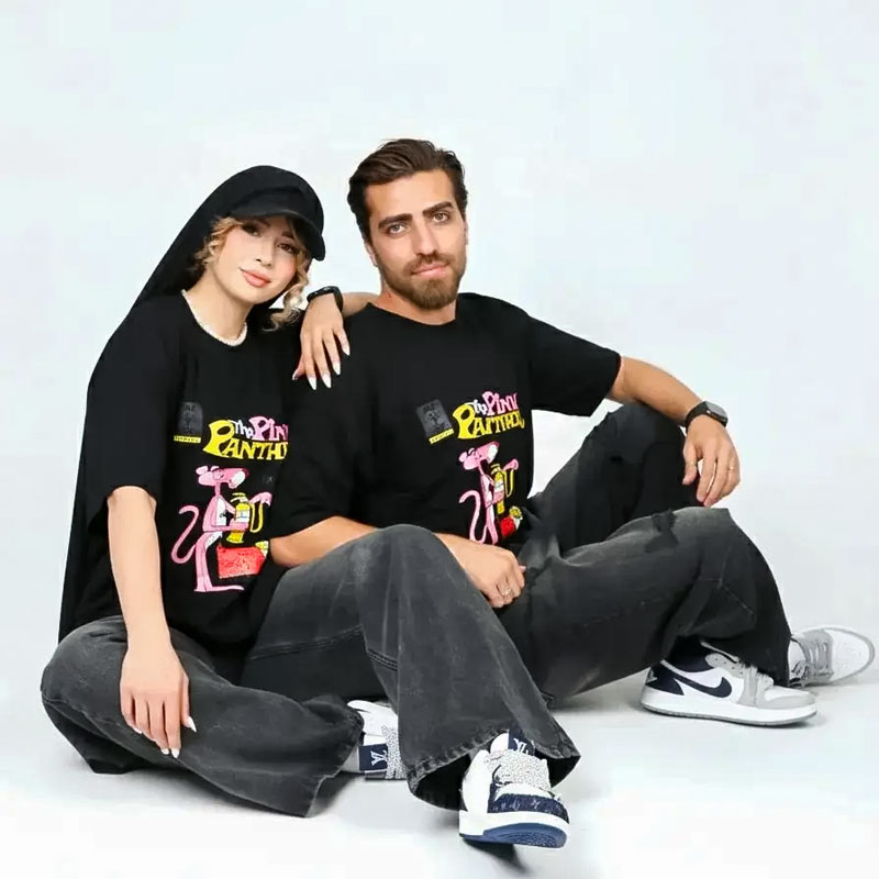 تیشرت باکسی پلنگ صورتی رنگ مشکی | کد T205 - Image 4