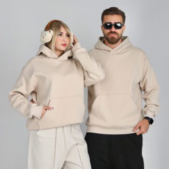 هودی ساده کرم موکا داخل کرکی مناسب خانم ها و آقایون | کد DO41