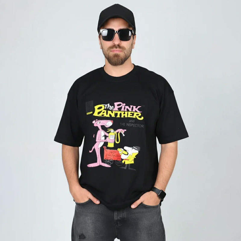 تیشرت باکسی پلنگ صورتی رنگ مشکی | کد T205 - Image 5