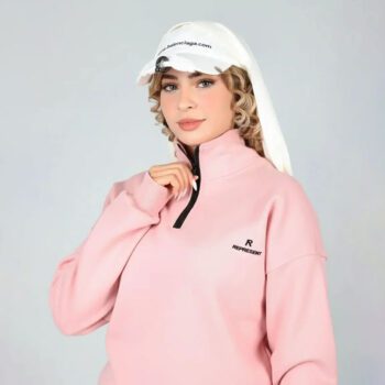 دورس نیم زیپ باکسی صورتی پاستیلی سه نخ پنبه