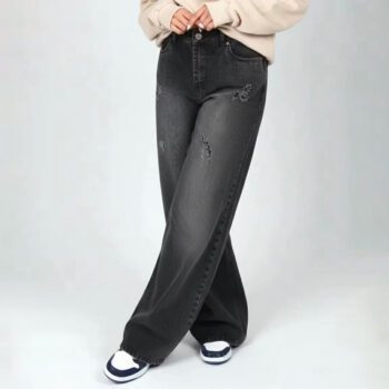 شلوار لی زنانه فول بگ زغالی زاپدار | کد 2002