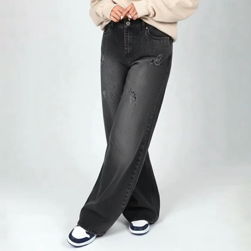 شلوار لی زنانه فول بگ زغالی زاپدار | کد 2002