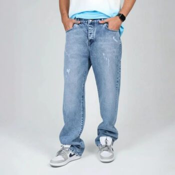 شلوار لی مردانه نیم بگ آبی زاپدار | کد 1001