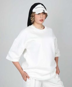 تیشرت ساده باکسی دورس سه نخ مشکی سفید | کد T208 - Image 3
