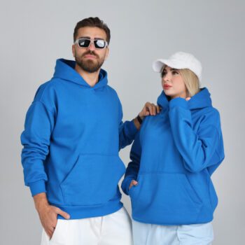 هودی کلاهدار ساده دورس سه نخ داخل کرکی رنگ آبی |کد DO35