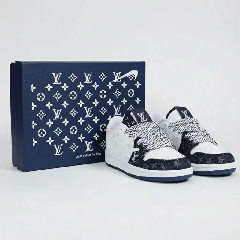 کتونی زنانه ترویس لویی ویتون سفید سرمه ای | کد 3001 - Image 6