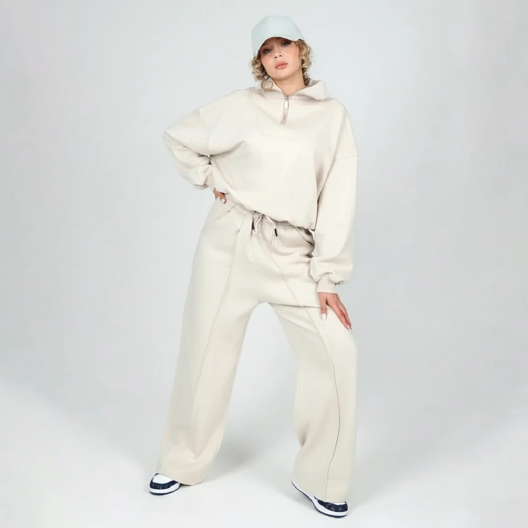 ست دورس نیمزیپ با شلوار بگ زنانه | کد DO31