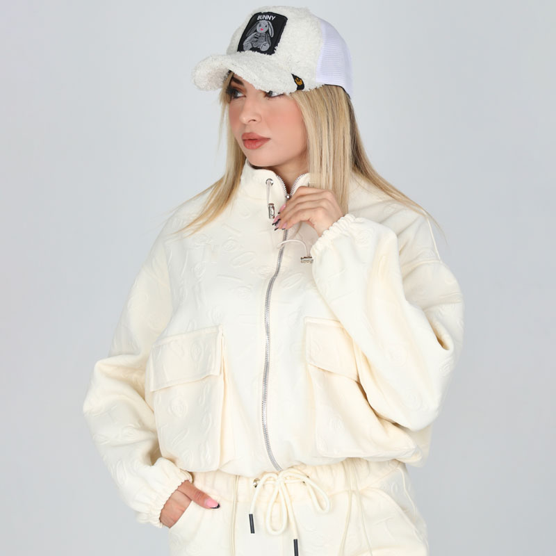 سویشرت زیپی و شلوار بگ زنانه مدل یقه ایستاده رنگ سفیدشیری | کد DO52 - Image 6