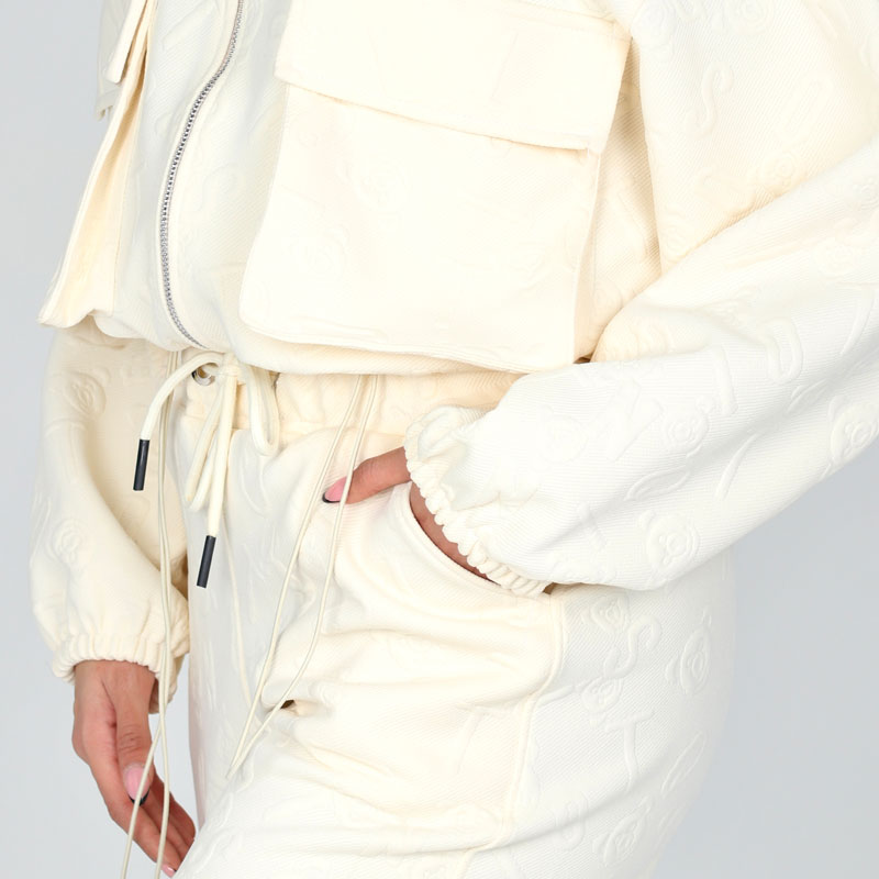 سویشرت زیپی و شلوار بگ زنانه مدل یقه ایستاده رنگ سفیدشیری | کد DO52 - Image 3