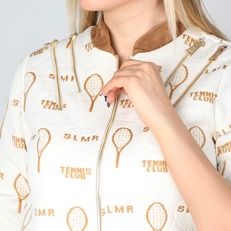 ست اسپرت زنانه مدل سویشرت بیسبالی و شلوار بگ رنگ طلایی -سفید | کد DO54 - Image 2