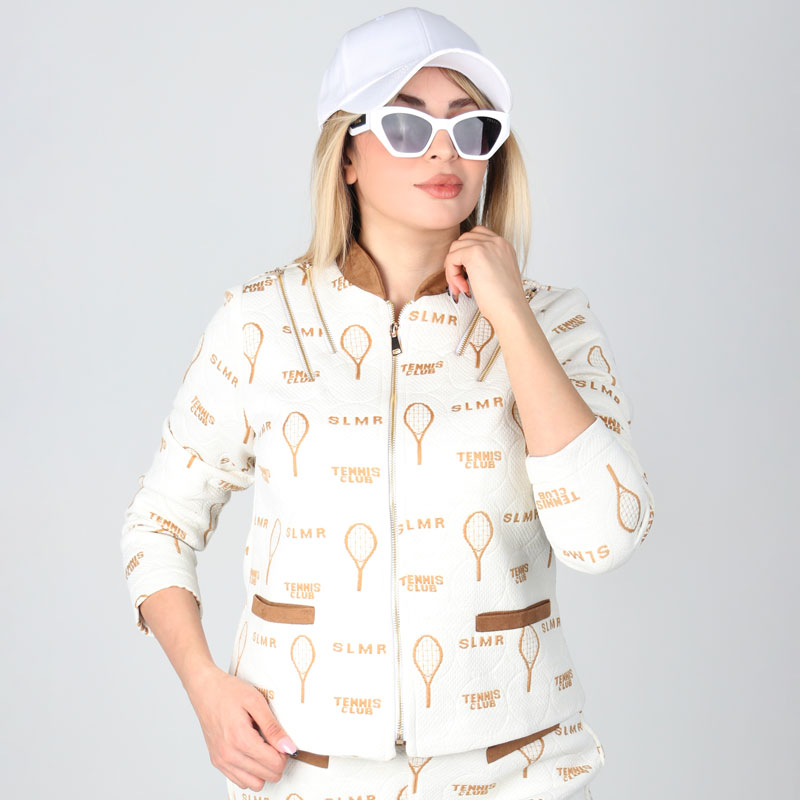 ست اسپرت زنانه مدل سویشرت بیسبالی و شلوار بگ رنگ طلایی -سفید | کد DO54 - Image 5