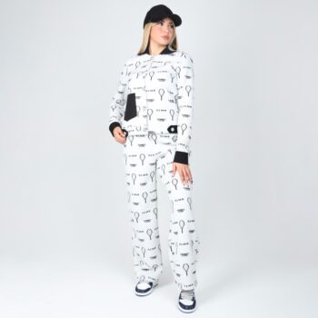 ست زنانه تنیسی کت کوتاه و شلوار بگ رنگ مشکی -سفید | کد DO53