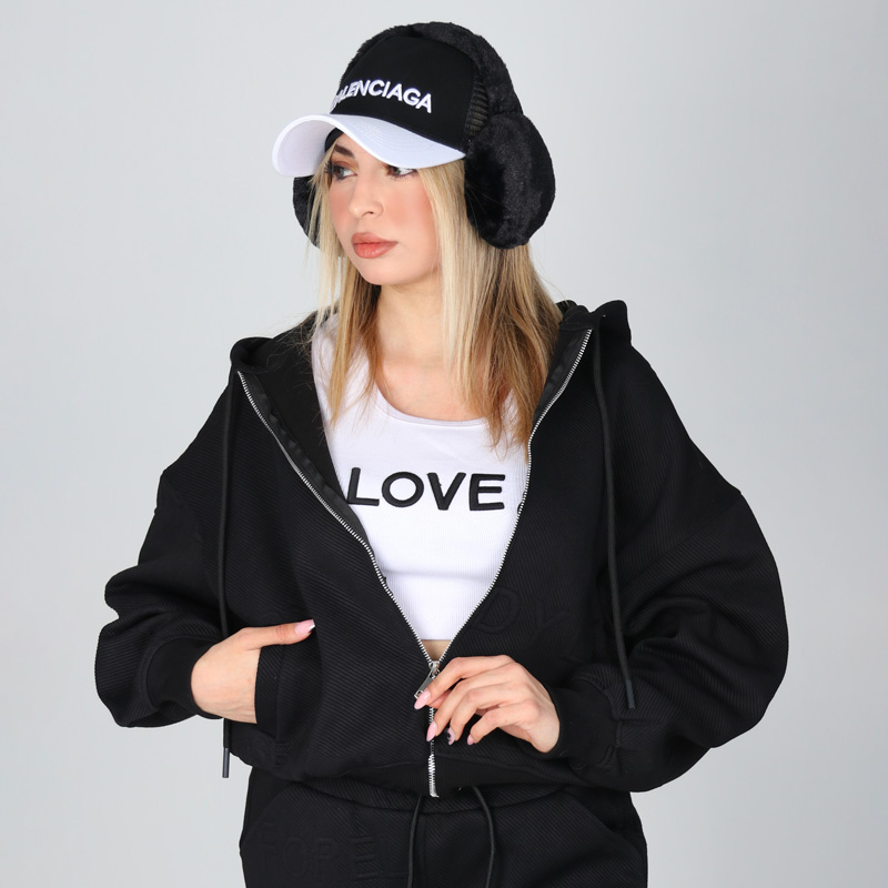 سویشرت کلاهدار و شلوار بگ زنانه مدل سهتیکه رنگ مشکی | کد DO49