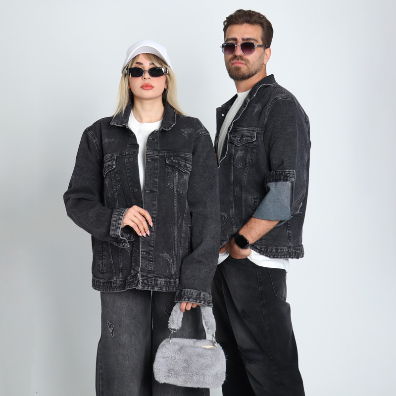 جکت جین زغالی ساده | کد DO57