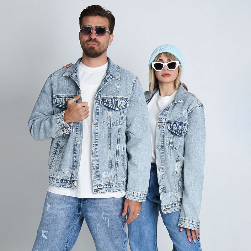 کت جین باکسی رنگ آبی یخی ساده | کد DO59