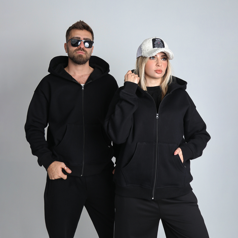 سویشرت مردانه مدل تمام زیپ مشکی | کد DO68