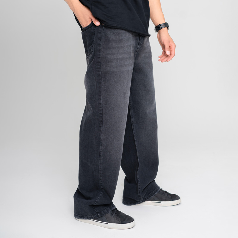 شلوار لی مردانه بگ استایل زغالی ساده کمرکش | کد 1013 - Image 2