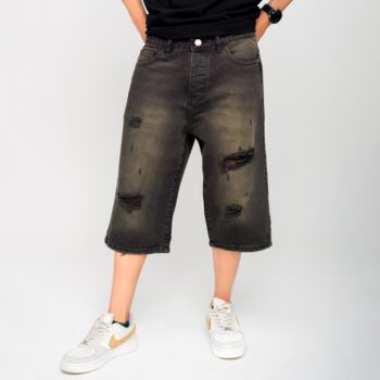 شلوارک جین ذغالی زاپدار مردانه| کد 1011