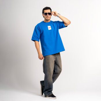 تیشرت آبی مردانه با قواره باکسی