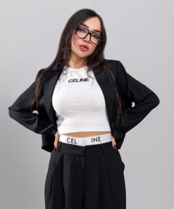 ست زنانه 3 تکه کت و شلوار بگ کرپ مشکی | کراپ گلدوزی CELINE - Image 3