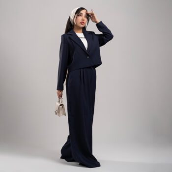 ست کت و شلوار دمپا گشاد زنانه رنگ سرمه ای