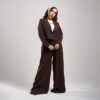 کت و شلوار زنانه مدل بگ استایل رنگ قهوه ای شکلاتی | ست 3 تکه