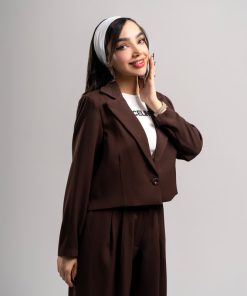 Alternative view of کت و شلوار زنانه مدل بگ استایل رنگ قهوه ای شکلاتی | ست 3 تکه