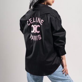 نمای ست مشکی شومیز کراپ زنانه