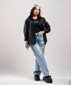 ست مشکی شومیز کراپ زنانه گلدوزی‌دار CELINE 
