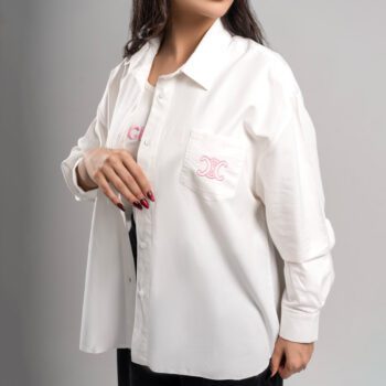 ست سفید شومیز کراپ زنانه گلدوزی‌دار CELINE 