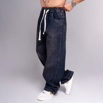 شلوار بگ کمرکش مردانه لی رنگ آبی | کد 1008